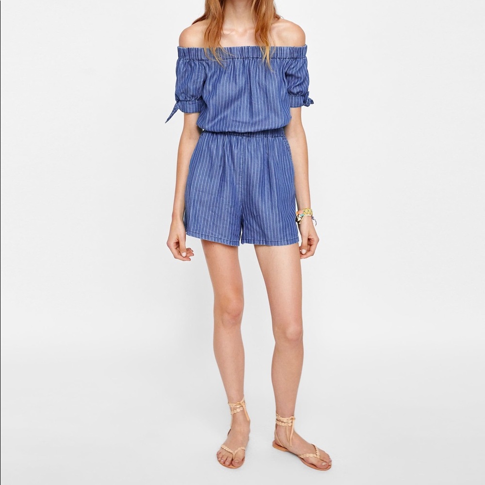 Zara Blue Off-Shoulder Jumpsuit